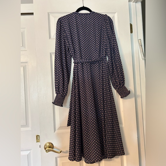 Max Studio Blue Dot Print Balloon Long Sleeve Midi Wrap Dress - Picture 3 of 8